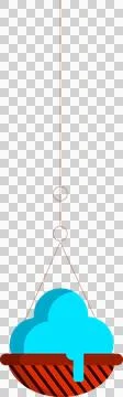 Flat-design cyan cloud with drip is floating in red basket by ropes, ring on イラスト素材