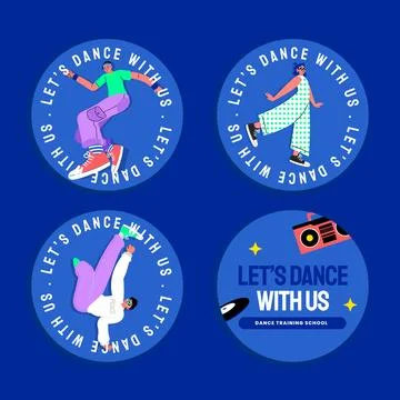 Flat design dance school labels template Stock Illustration