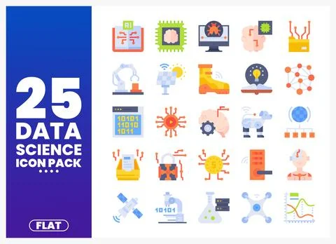 Flat design data science icons. graphic elements for technology and AI conc.. 스톡 일러스트