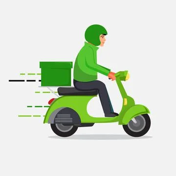 Flat design of delivery man with motorcycle vector illustration Stock Illustration