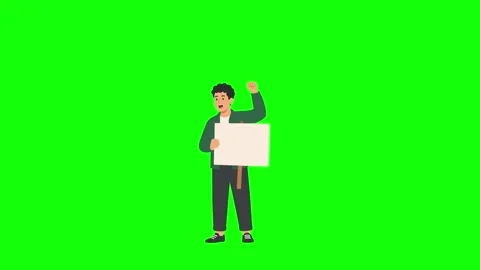 Flat Design Demonstrators Protest Animation Crowd Against Government Green .. Stock Footage 337522415