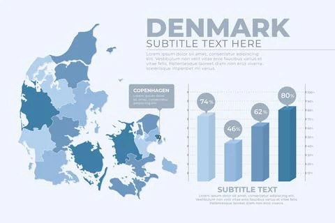 Flat design denmark blue map infographic Illustrazione stock