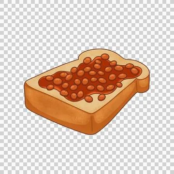 Flat design is depicting slice of toasted bread topped with baked beans on Stock Illustration