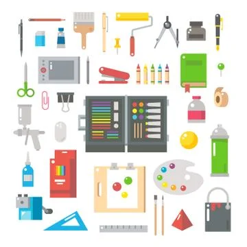 Flat design of designer items set illustration vector Stock Illustration