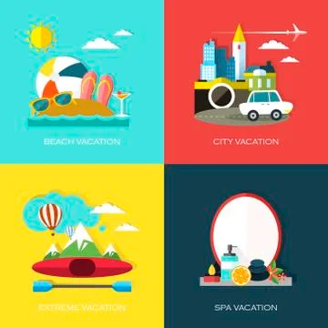 Flat design for different kinds of vacation Stock Illustration