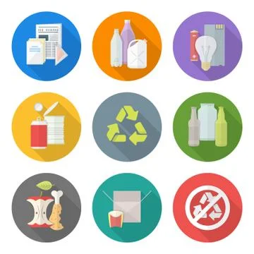 Flat design different waste recycle separate collection Stock Illustration