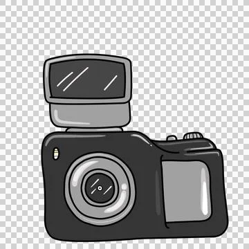 Flat design digital camera is floating on transparent background with circular Stock Illustration