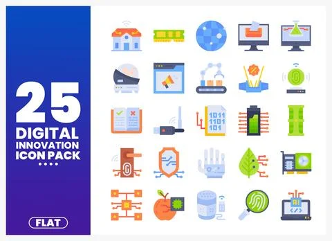 Flat design digital innovation icons on white background Stock Illustration