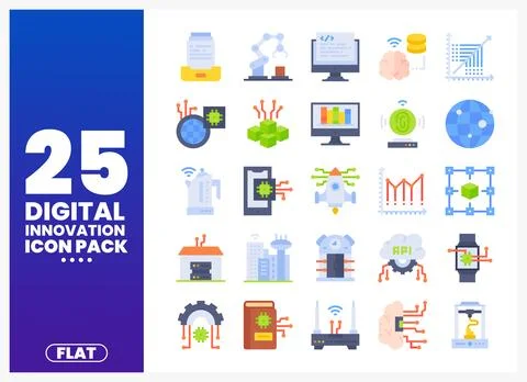 Flat design digital innovation icons collection with elements Stock Illustration