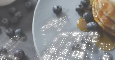 Flat design digital overlay growing on countertop, pancake stack sliding into 스톡 동영상 317773006