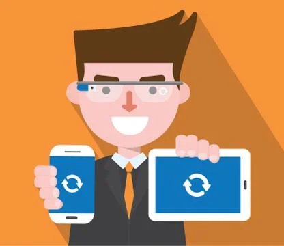 Flat design, digital synchronization concept illust Stock Illustration