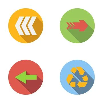Flat design directional arrows and recycle icon set Stock Illustration