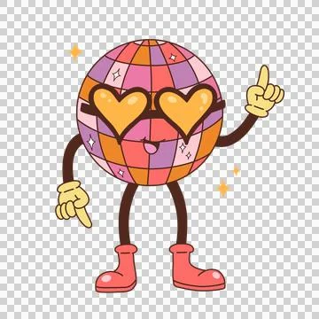 Flat design disco ball is dancing on transparent background with heart shades, Illustrazione stock