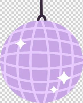 Flat design disco ball is hanging on purple cord with transparent background, Stock Illustration