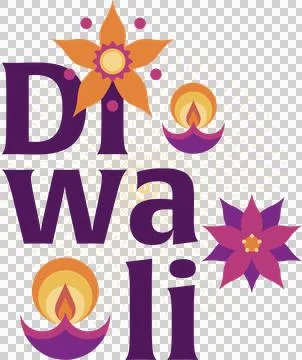 Flat design Diwali greeting is shining on transparent background with floral Stock Illustration