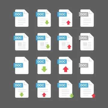 Flat design with DOC files icon set ,symbol set, vector design element illust Stock Illustration