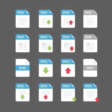Flat design with DOC files icon set ,symbol set, vector design element illust 스톡 일러스트