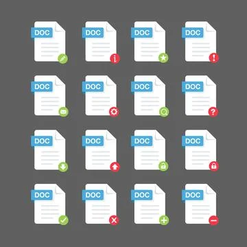 Flat design with DOC files icon set ,symbol set, vector design element illust Stock Illustration