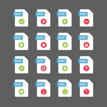 Flat design with DOC files icon set ,symbol set, vector design element illust Stock Illustration