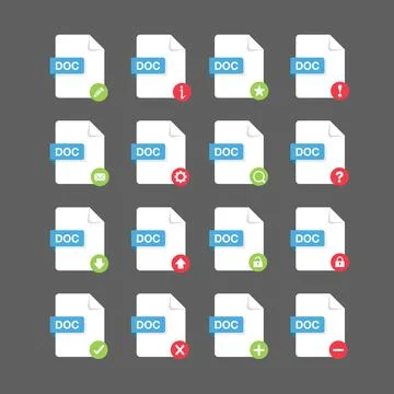 Flat design with DOC files icon set ,symbol set, vector design element illust Stock Illustration