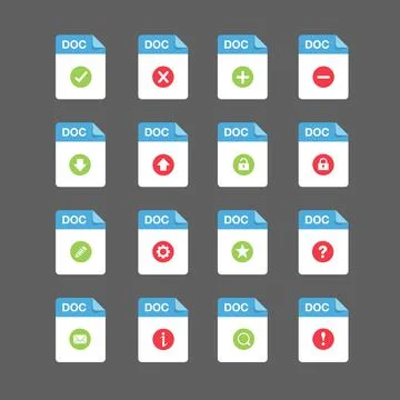 Flat design with DOC files icon set ,symbol set, vector design element illust Stock Illustration