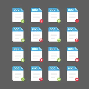 Flat design with DOC files icon set ,symbol set, vector design element illust Stock Illustration