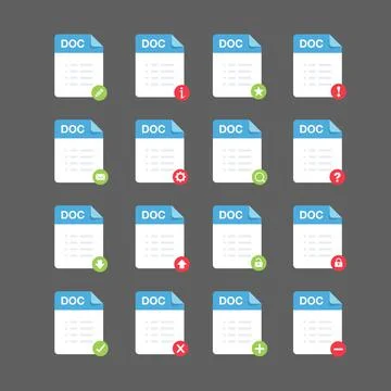 Flat design with DOC files icon set ,symbol set, vector design element illust Stock Illustration