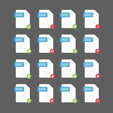 Flat design with DOC files icon set ,symbol set, vector design element illust Stock Illustration