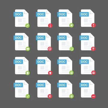 Flat design with DOC files icon set ,symbol set, vector design element illust Stock Illustration