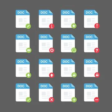 Flat design with DOC files icon set ,symbol set, vector design element illust Stock Illustration