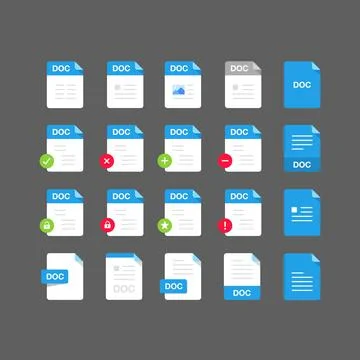 Flat design with DOC files icon set ,symbol set, vector design element illust Stock Illustration