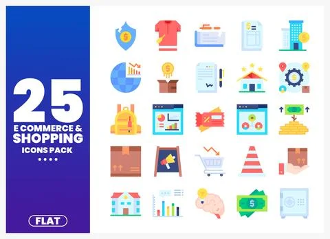 Flat design e-commerce and shopping icons for web. modern concepts and mark.. Ilustração Stock