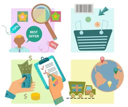 Flat design e-commerce icons Stock Illustration