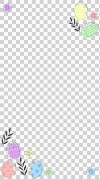 Flat design Easter border is showing pastel eggs, flower sprigs, transparent Illustrazione stock