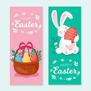 Flat design easter day banners with bunny Stock Illustration