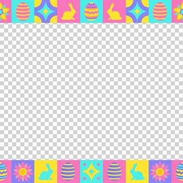 Flat design Easter frame is showing eggs, bunnies, flowers on transparent 스톡 일러스트