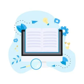 Flat design ebook concept. Online libraries and books Stock Illustration