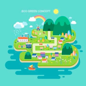 Flat design for eco green concept Stock Illustration