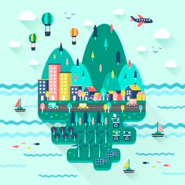 Flat design for ecology concept graphic Stock Illustration