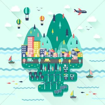 Flat design for ecology concept graphic Stock Illustration