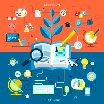 Flat design of education and e-learning 스톡 일러스트