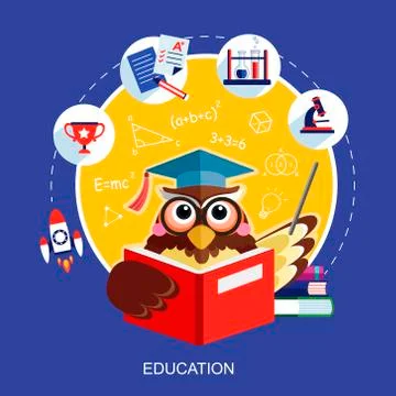 Flat design for education concept with an owl 스톡 일러스트