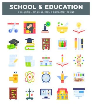 Flat design education icons collection on white background. Stockillustratie