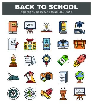 Flat design education icons for school and university concepts Ilustración de archivo