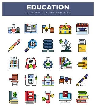 Flat design education icons on white background. Stock Illustration