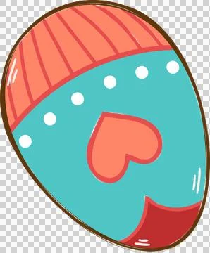 Flat design egg featuring coral stripes, turquoise dots, heart motif and red Stock Illustration