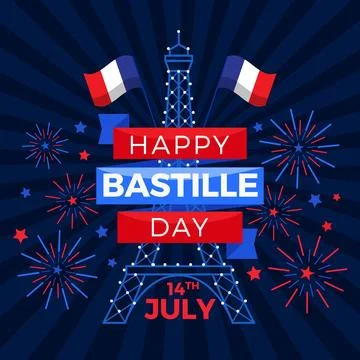 Flat design eiffel tower and fireworks Stock Illustration