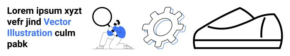 Flat Design Elements Featuring Text, Person with Circle, Gear, and Shoe Outli 库存插图