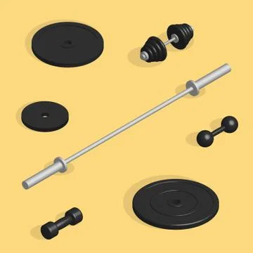 Flat design elements for gym and fitness in 3D, vector illustration. Stock Illustration