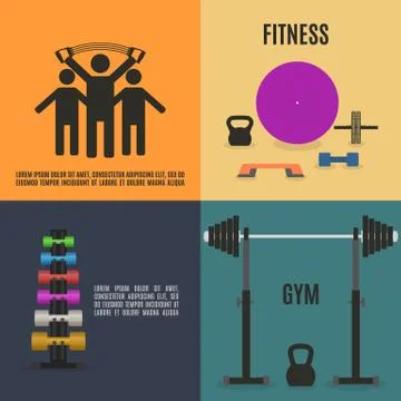 Flat design elements for gym and fitness, vector illustration. Stock Illustration
